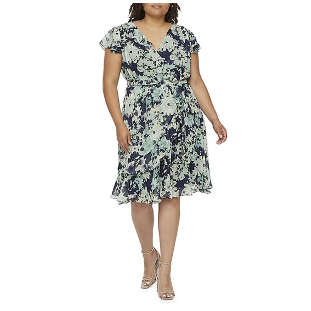 Danny & Nicole Plus Short Sleeve Floral Wrap Dress Size 16